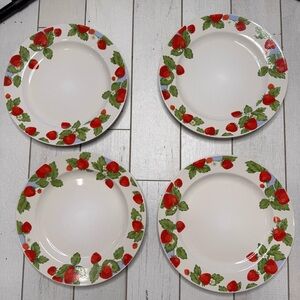 4 Strawberry Strawberries Social Dinner Plate Stoneware By Tienshan 10 3/4”